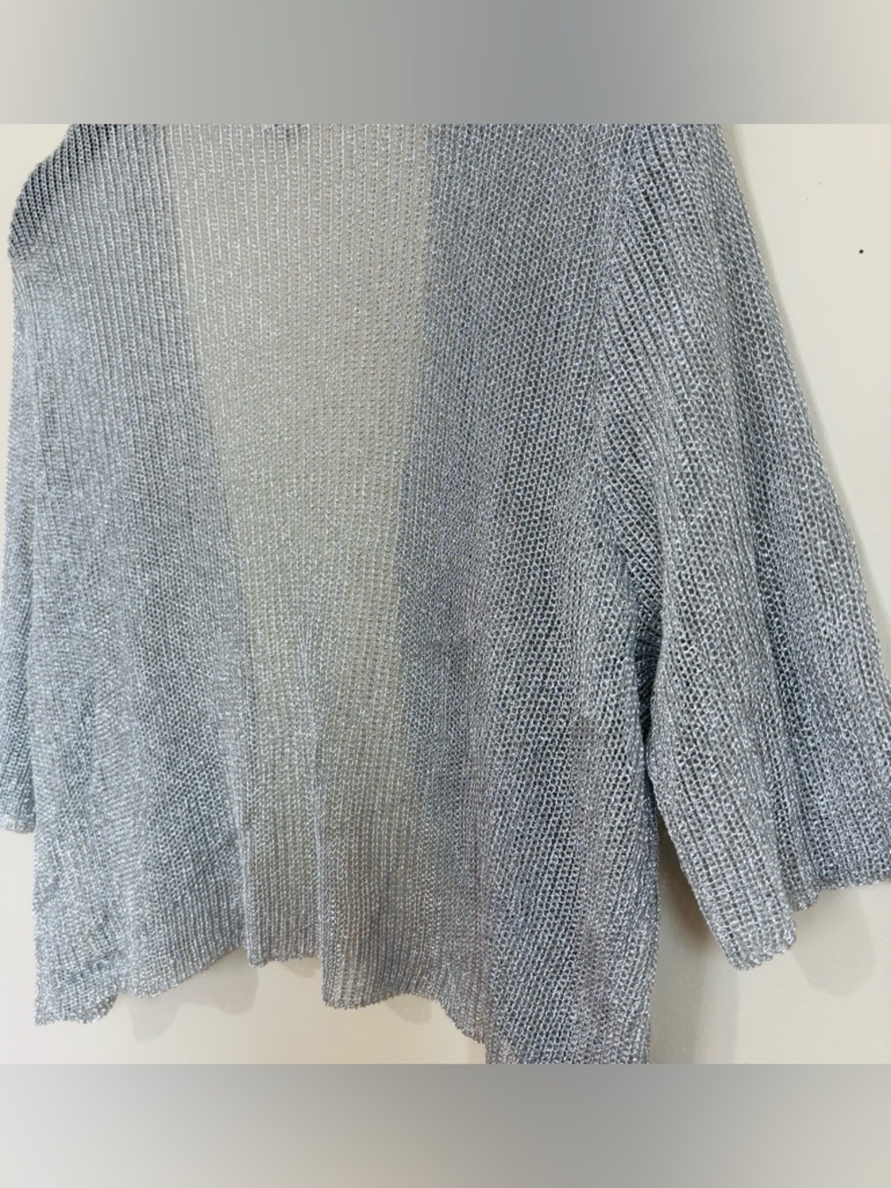 Chico's preppy slouchy silver metallic open front short sleeve crop cardigan L - Picture 7 of 15